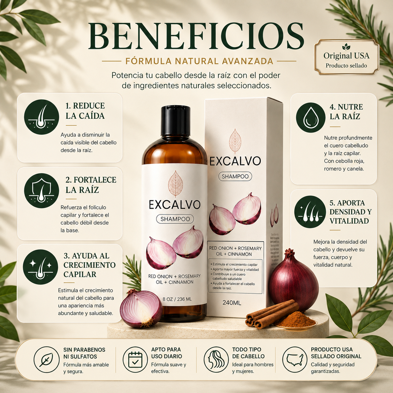 Frena la caída desde la raíz con Excalvo Shampoo USA