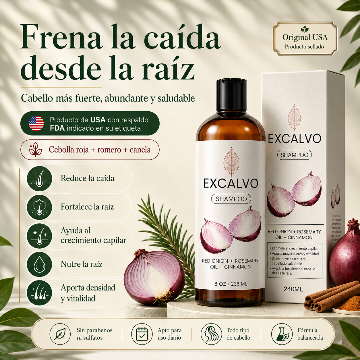 Frena la caída desde la raíz con Excalvo Shampoo USA