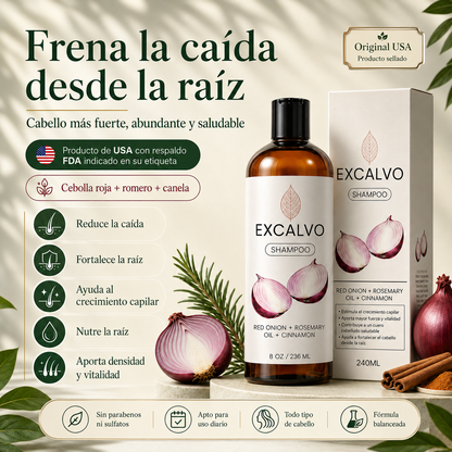 Frena la caída desde la raíz con Excalvo Shampoo USA